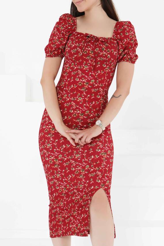 Prenses Kol Yırtmaçlı Elbise Bordo - 27393 - 2