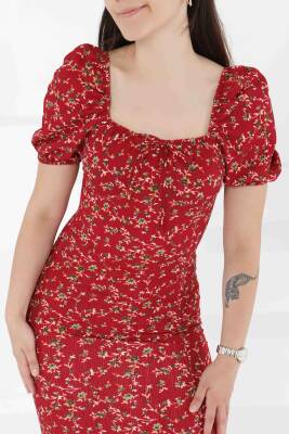 Prenses Kol Yırtmaçlı Elbise Bordo - 27393 - 4