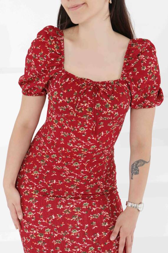 Prenses Kol Yırtmaçlı Elbise Bordo - 27393 - 4