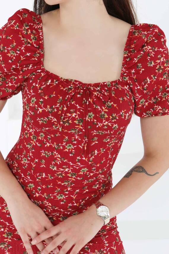 Prenses Kol Yırtmaçlı Elbise Bordo - 27393 - 5
