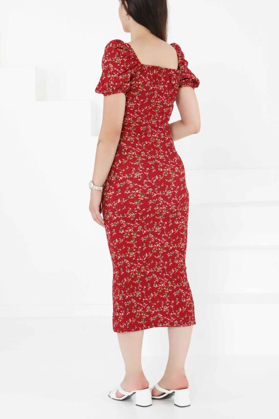 Prenses Kol Yırtmaçlı Elbise Bordo - 27393 - 6
