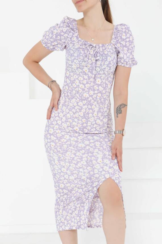 Prenses Kol Yırtmaçlı Elbise Lila - 27292 - 4