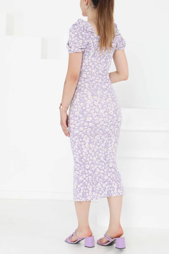 Prenses Kol Yırtmaçlı Elbise Lila - 27292 - 6