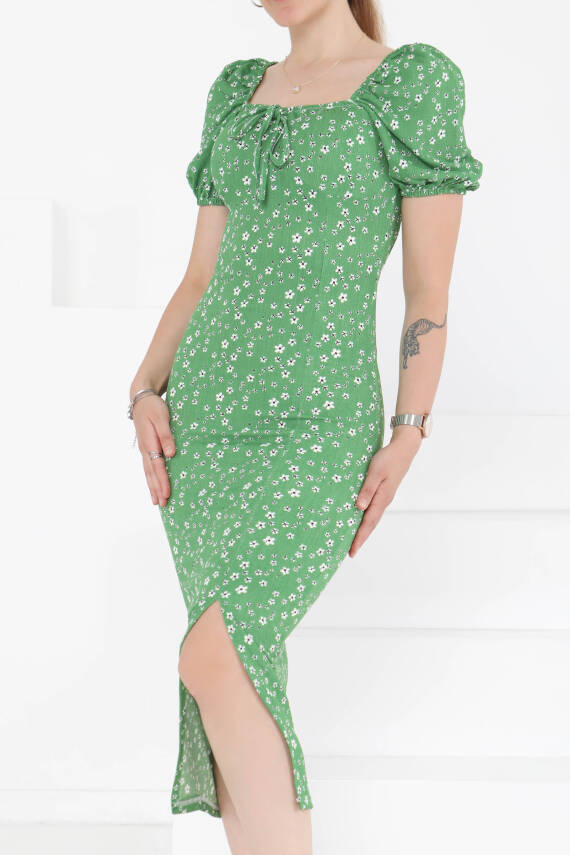 Prenses Kol Yırtmaçlı Elbise Yesil - 27291 - 2