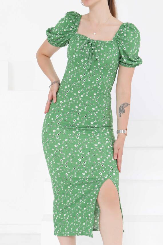 Prenses Kol Yırtmaçlı Elbise Yesil - 27291 - 3