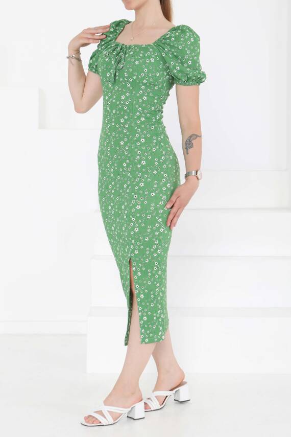 Prenses Kol Yırtmaçlı Elbise Yesil - 27291 - 4