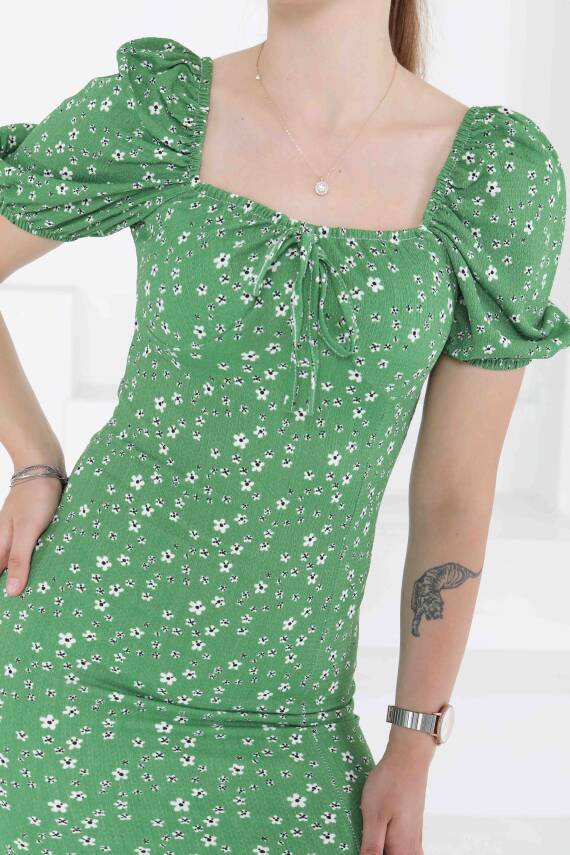 Prenses Kol Yırtmaçlı Elbise Yesil - 27291 - 5