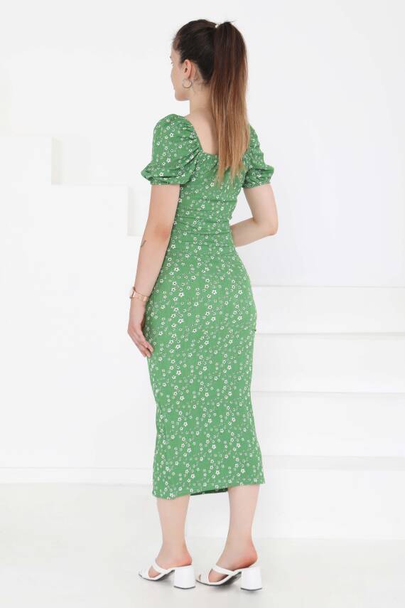 Prenses Kol Yırtmaçlı Elbise Yesil - 27291 - 6