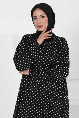 Puantiye Desenli Elbise Siyah - 27369 - 2
