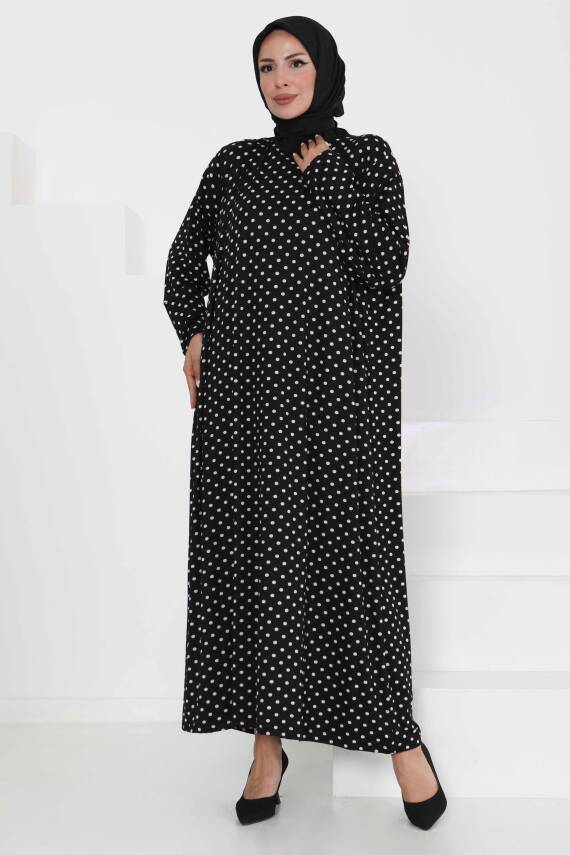Puantiye Desenli Elbise Siyah - 27369 - 3