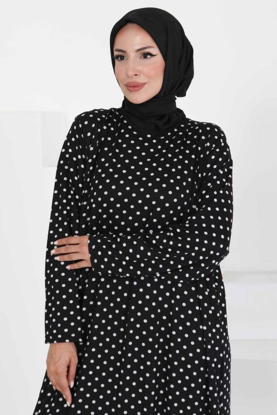 Puantiye Desenli Elbise Siyah - 27369 - 4