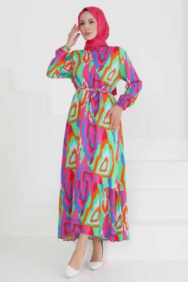 Renkli Desenli Elbise Yesil - 27471 - 3