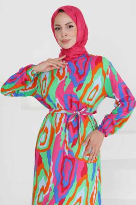 Renkli Desenli Elbise Yesil - 27471 - 5
