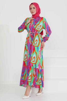 Renkli Desenli Elbise Yesil - 27471 - 6
