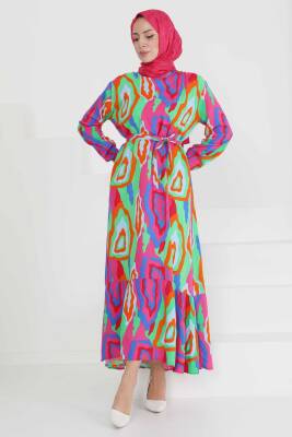 Renkli Desenli Elbise Yesil - 27471 - 7