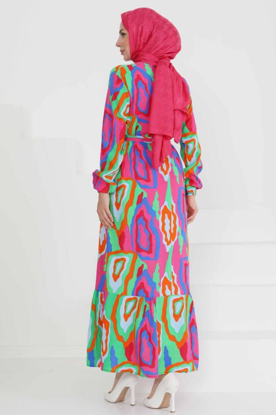 Renkli Desenli Elbise Yesil - 27471 - 8