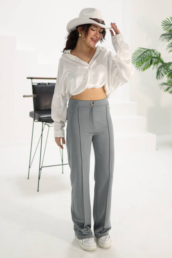 Şerit Detaylı Spor Pantolon Gri - 27084 - 1