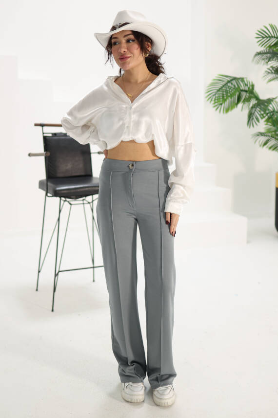 Şerit Detaylı Spor Pantolon Gri - 27084 - 2