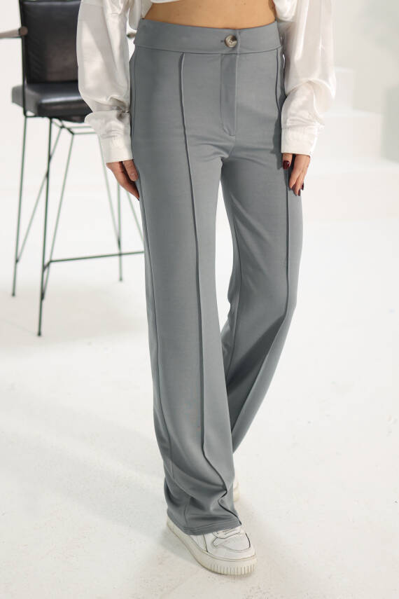 Şerit Detaylı Spor Pantolon Gri - 27084 - 4