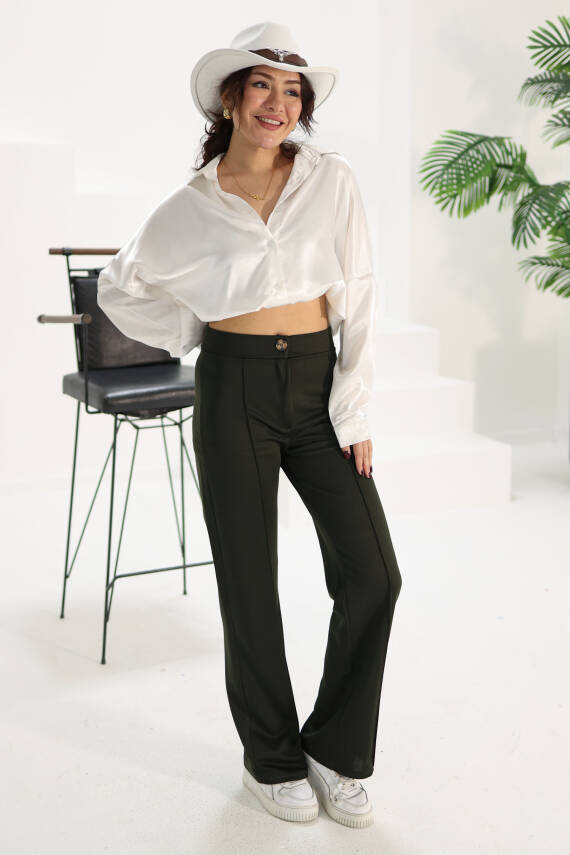 Şerit Detaylı Spor Pantolon Haki - 27084 - 1