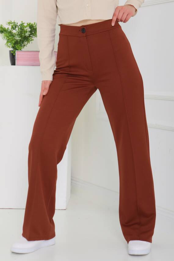 Şerit Detaylı Spor Pantolon Kahve - 27084 - 1