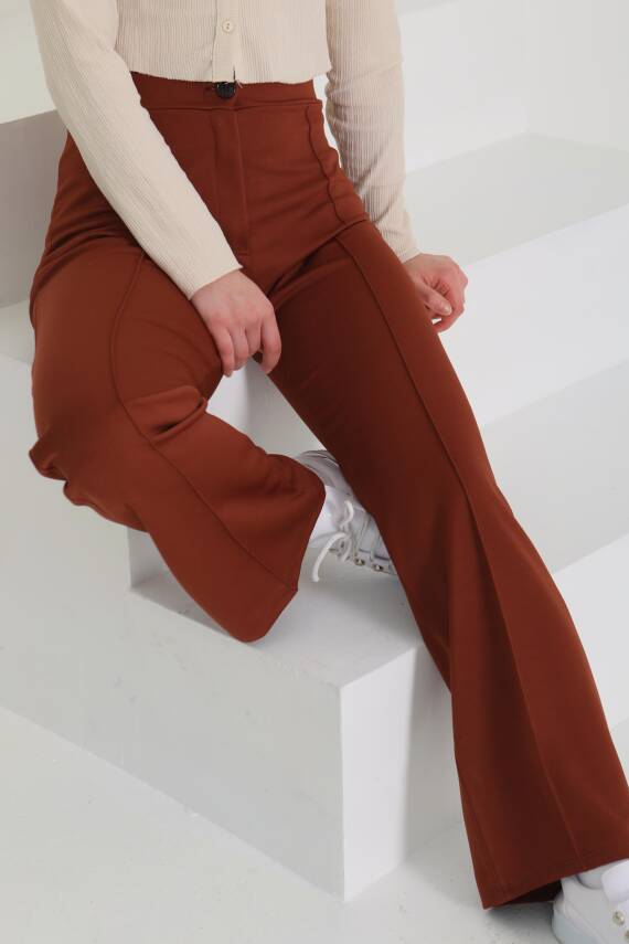 Şerit Detaylı Spor Pantolon Kahve - 27084 - 2