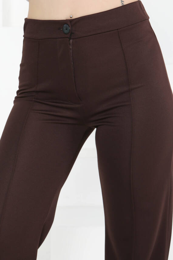 Şerit Detaylı Spor Pantolon Koyu Kahve - 27084 - 3