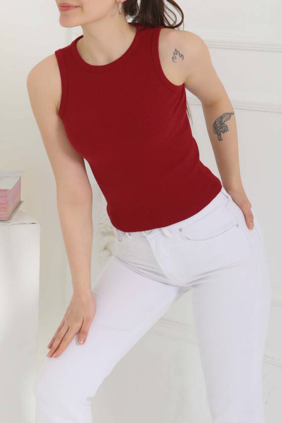 Sıfır Kol Crop Bordo - 27135 - 1