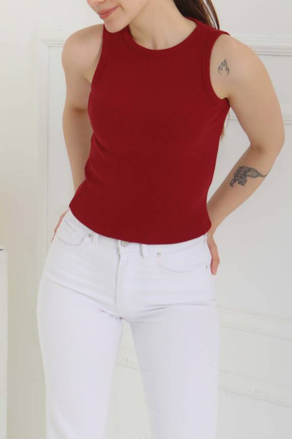 Sıfır Kol Crop Bordo - 27135 - 2