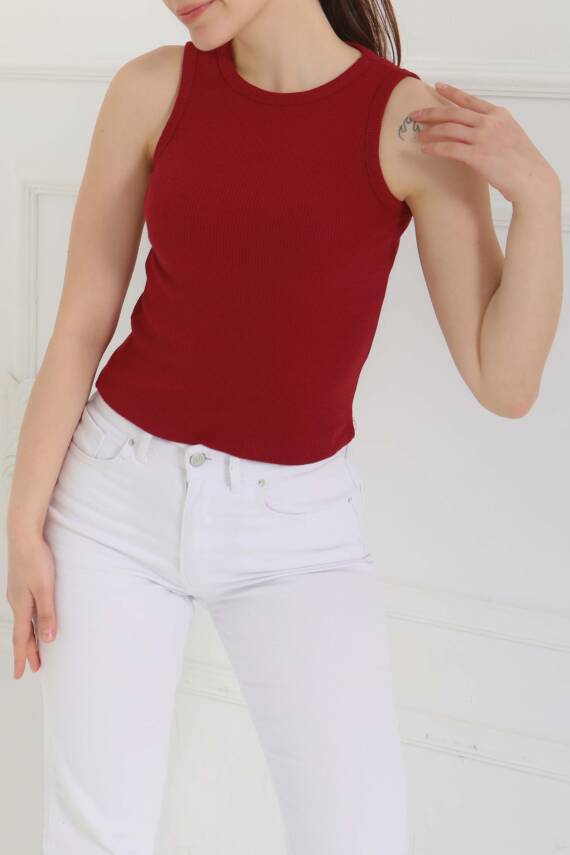 Sıfır Kol Crop Bordo - 27135 - 3