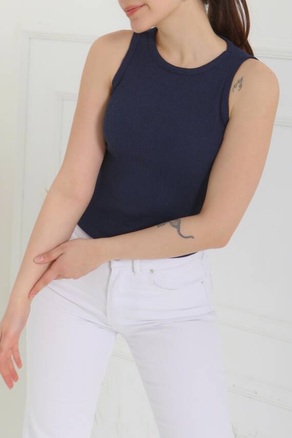 Sıfır Kol Crop Lacivert - 27135 - 1
