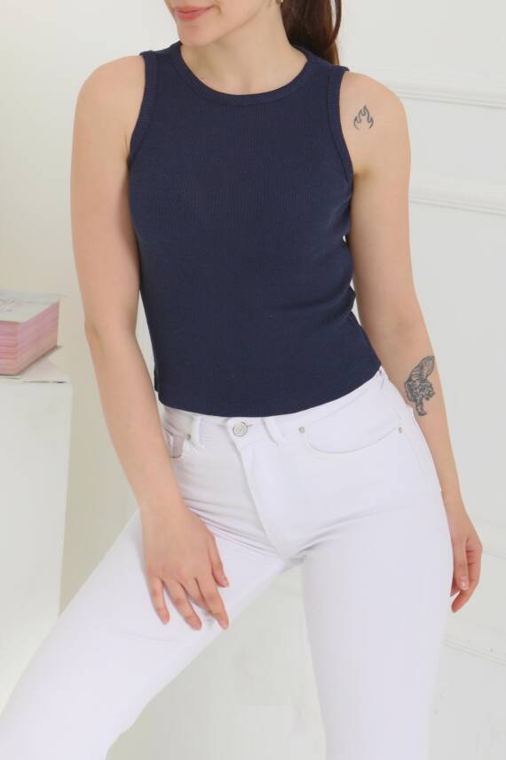 Sıfır Kol Crop Lacivert - 27135 - 4