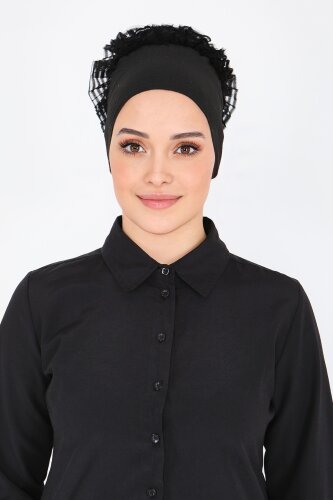 Silikonlu Esnek Penye Fırfırlı Bone Siyah - 27716-SIYAH - 3