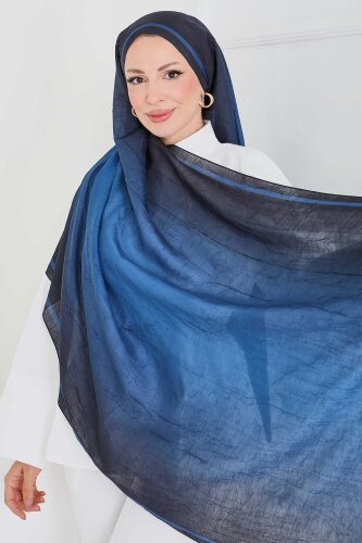 Soft Degrade Bambu Crash Şal Lacivert - 27915-LACIVERT - TOFİSA