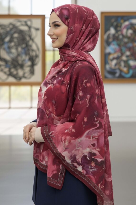 Soft Mist Serisi Pamuk Şal Kirmizi - 27985-KIRMIZI - 2