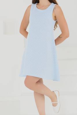 Su Yolu Fermuarlı Elbise Bebe Mavi - 27502 - 2