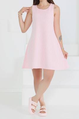 Su Yolu Fermuarlı Elbise Pembe - 27502 - 3