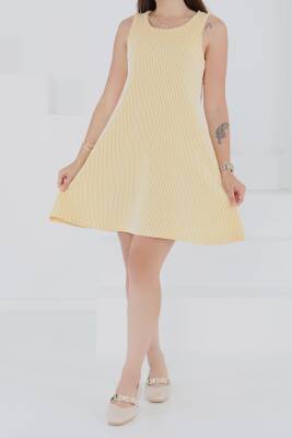 Su Yolu Fermuarlı Elbise Sari - 27502 - 3