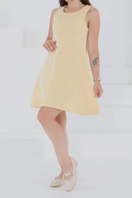 Su Yolu Fermuarlı Elbise Sari - 27502 - 4