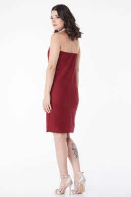 Taş Detaylı Abiye Elbise Bordo - 13173 - 5