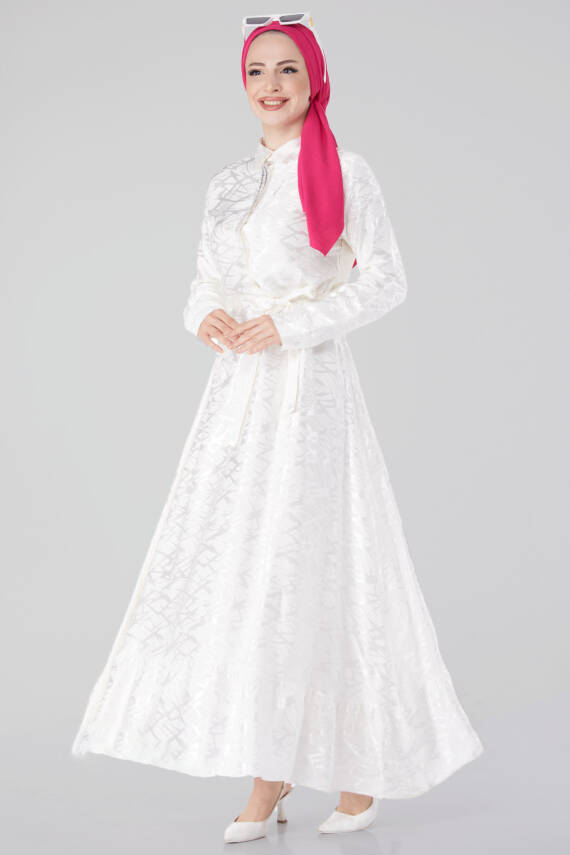 Taş Detaylı Abiye Elbise Ekru - 25191 - 1