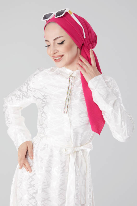 Taş Detaylı Abiye Elbise Ekru - 25191 - 3