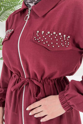 Taş Detaylı İkili Takım Bordo - 27007 - 7