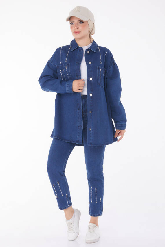 Taş Detaylı İkili Takım Mavi - 25364 - 3