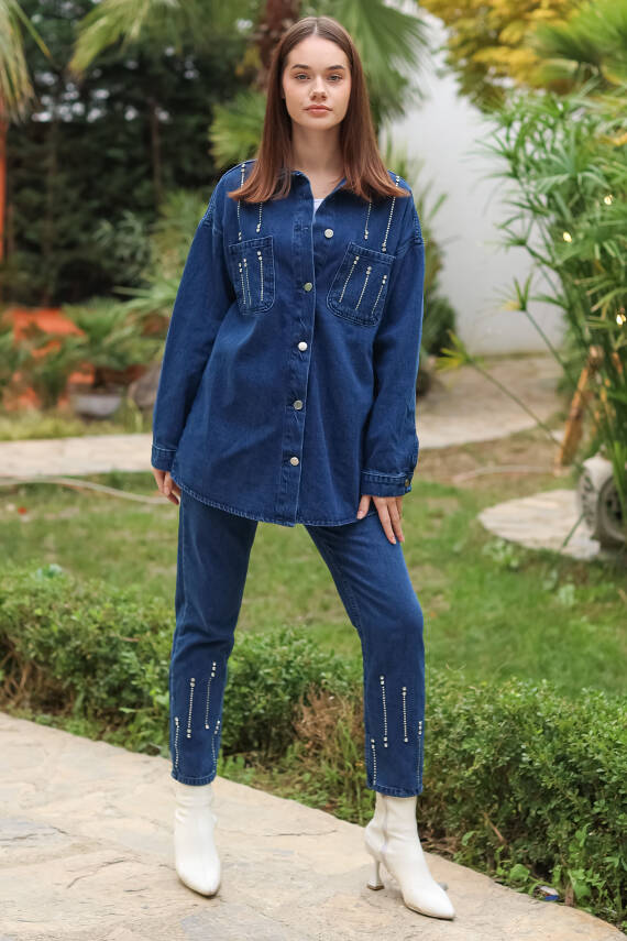 Taş Detaylı İkili Takım Mavi - 25364 - 7