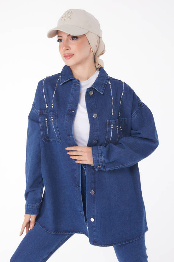 Taş Detaylı İkili Takım Mavi - 25364 - 12