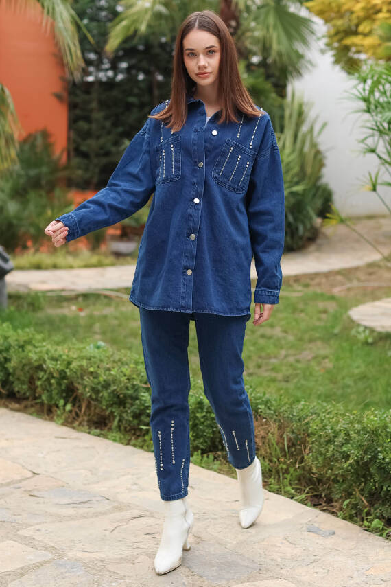 Taş Detaylı İkili Takım Mavi - 25364 - 15