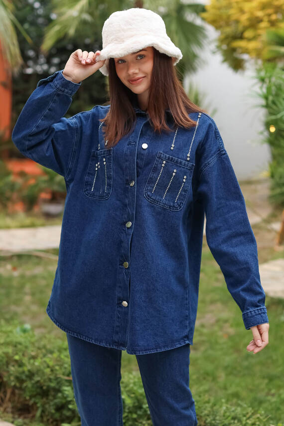 Taş Detaylı İkili Takım Mavi - 25364 - 17