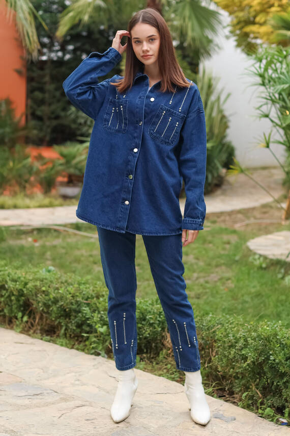 Taş Detaylı İkili Takım Mavi - 25364 - 18