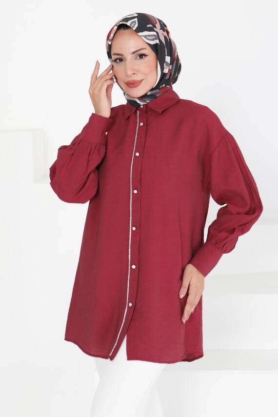 Taş Detaylı Tunik Bordo - 27432 - 2